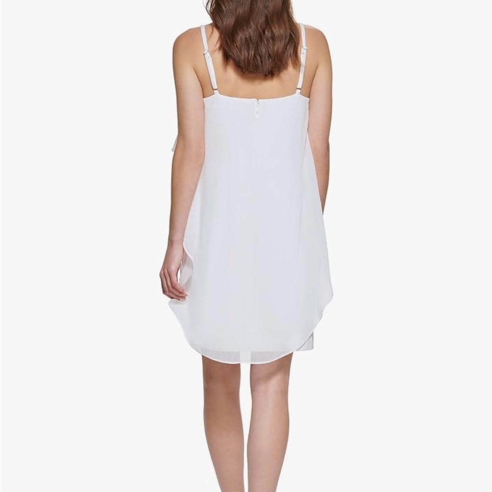DKNY White Ruffle Overlay Shift Dress NWT Size 12 - Picture 2 of 6